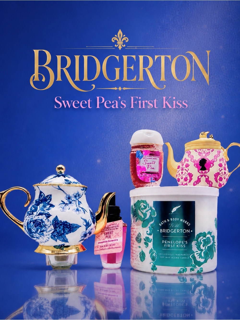 BBW Bridgerton Penelope’s First Kiss Candle Teacup Wallflower Teapot 5pc Set